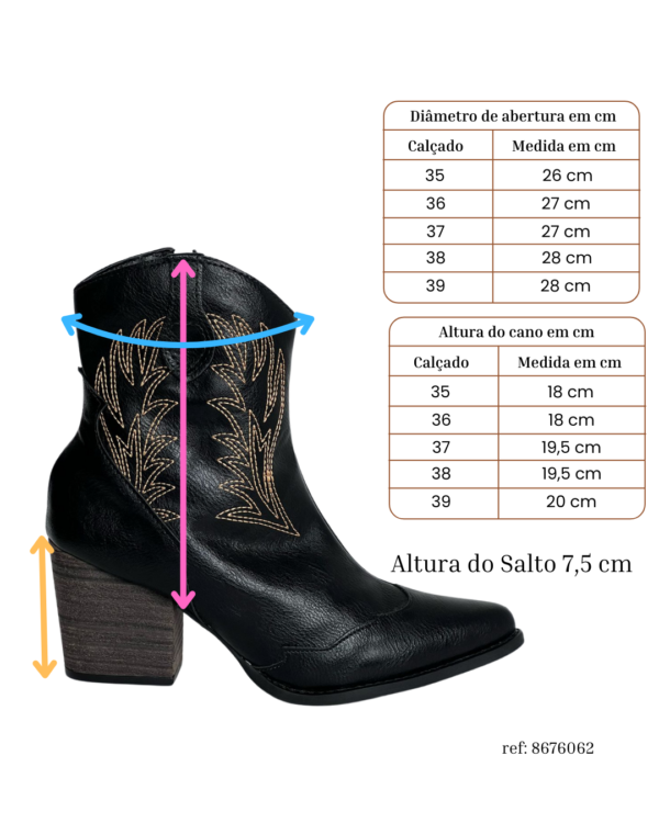 Bota Western/Texana Cano curto Bordada 8676062 - Imagem 12