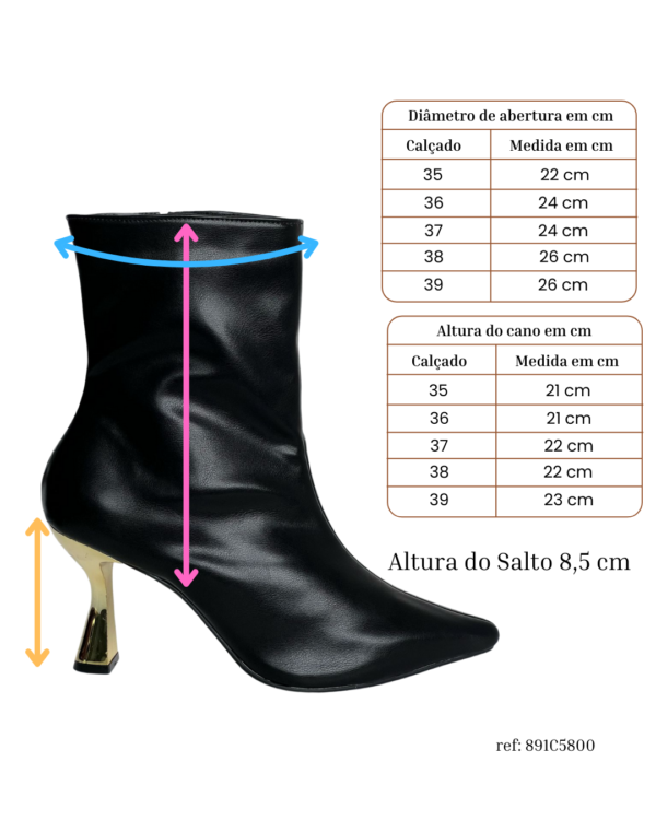 Bota Cano Curto Salto Cromado 891C5800 - Imagem 6