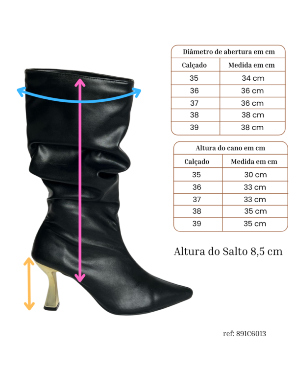 Bota Slouchy Cano Médio Salto Cromado 891C6013 - Imagem 7