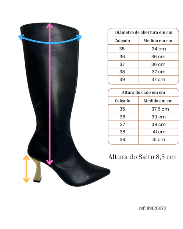 Bota Cano Alto Lisa Salto Cromado 891C6073 - Imagem 4