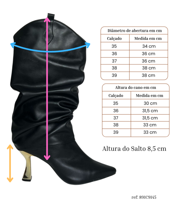 Bota Slouchy Western Cano Médio Salto Cromado 891C9145 - Imagem 4