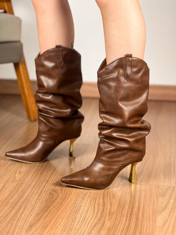 Bota Slouchy Western Cano Médio Salto Cromado 891C9145 - Imagem 3
